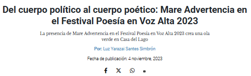 De cuerpo político al cuerpo poético: Mare Advertencia en el Festival Poesía en Voz Alta 2023.
