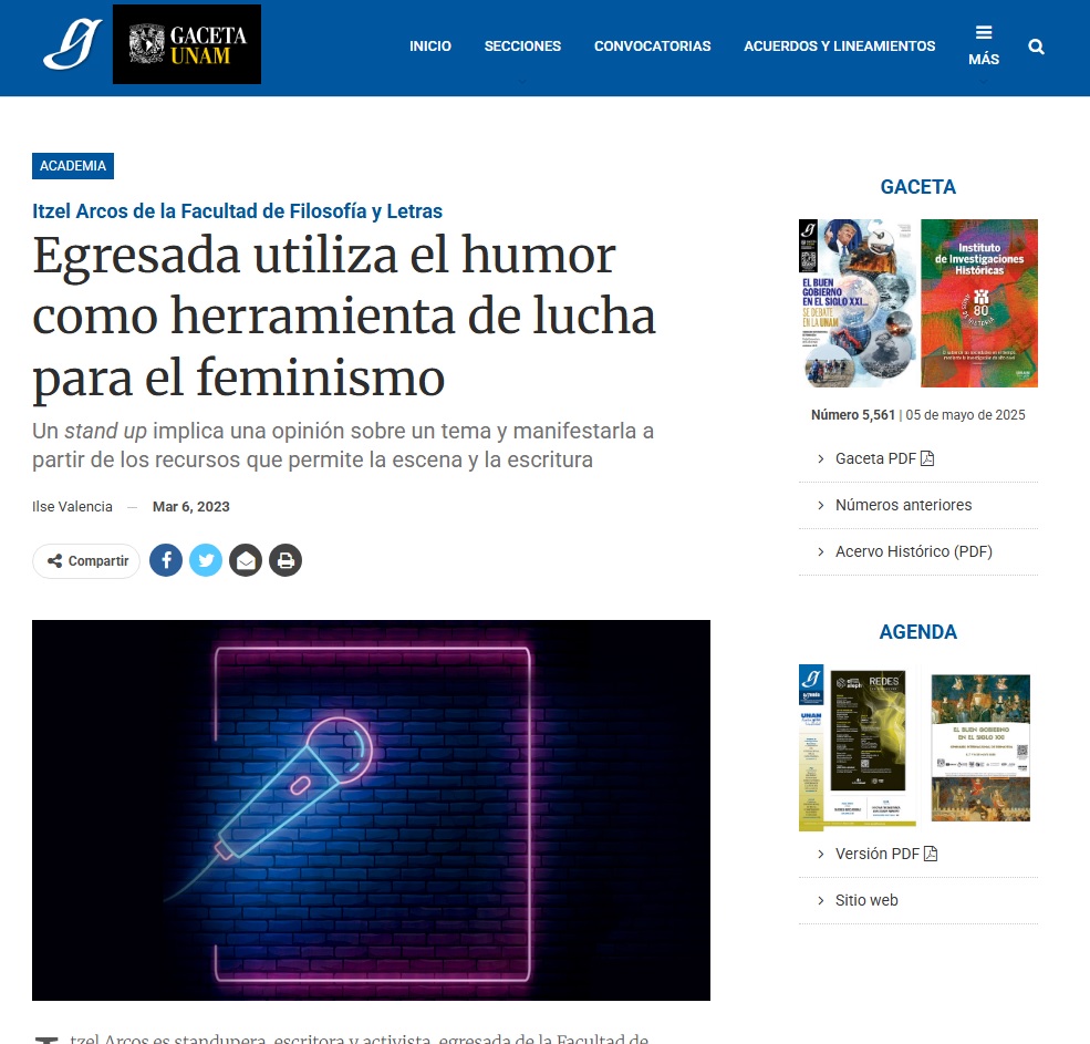 "Egresada utiliza el humor como herramienta de lucha para el feminismo". 