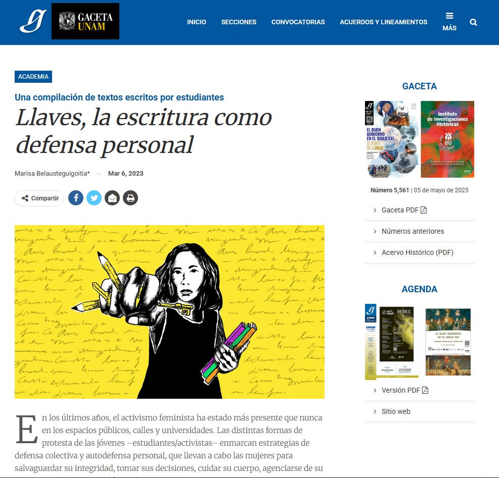 "Llaves, la escritura como defensa personal". 